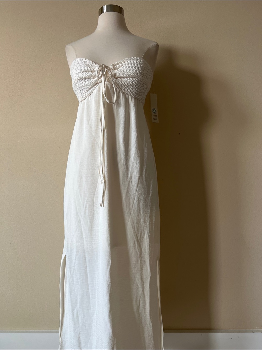 No Boundaries Cream Strapless Smocked Maxi Dress